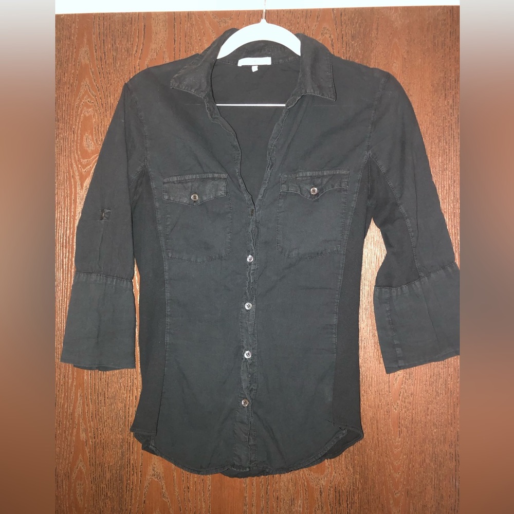 James Perse Black Fitted Button-Front Top Size 2 - image 1